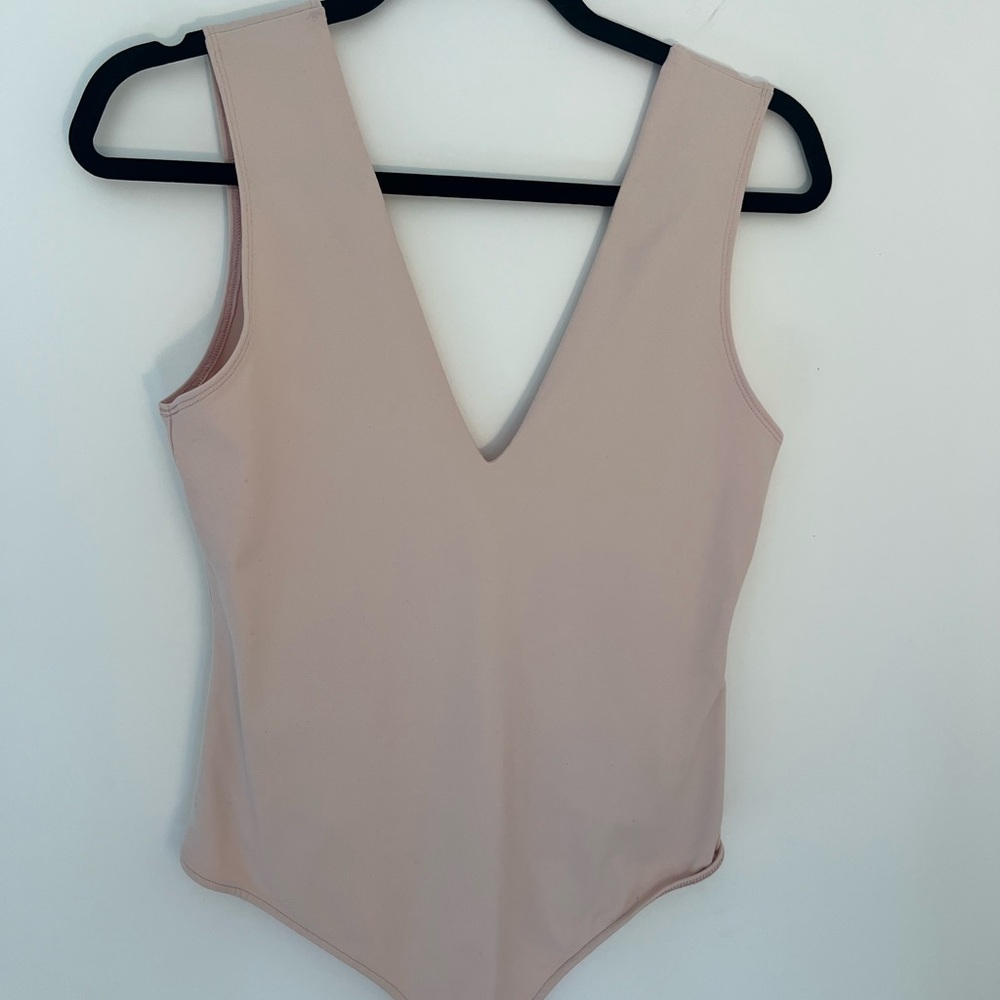 Free People Deep V-Neck Bodysuit - Soft Pink